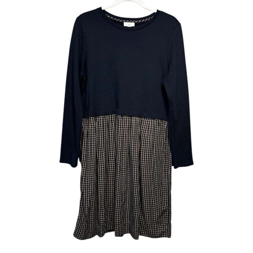 J. Jill Mixed-Media Plaid Long Sleeve Dress - Size M